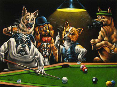 Diamond Painting Honden biljarten met Ronde steentjes 80x100cm - Beste Kwaliteit